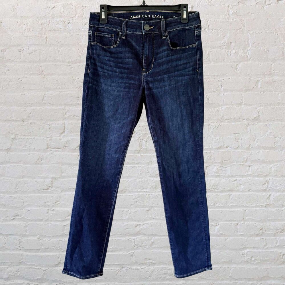 American Eagle Next Level Stretch Skinny Jeans Womenโs 8 Short Blue 8S Dark Wash